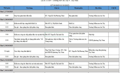 LỊCH LÀM VIỆC TỪ NGÀY 27/10/2025 - 02/11/2025