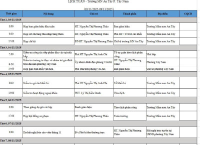 LỊCH LÀM VIỆC TỪ NGÀY 03/11/2025-09/11/2025