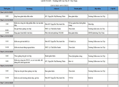 LỊCH LÀM VIỆC TỪ 10/11/2025- 16/11/2025