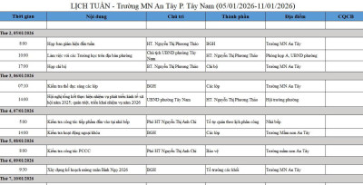 LỊCH LÀM VIỆC TUẦN TỪ 05/01/2026- 11/01/2026
