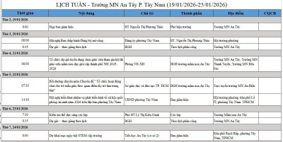 LỊCH LÀM VIỆC TỪ NGÀY 19/01/2026-25/01/2026