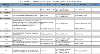 LỊCH LÀM VIỆC TUẦN TỪ NGÀY 02/02/2026 - 08/02/2026