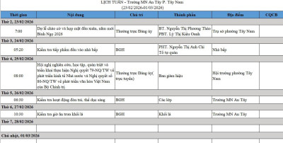 LỊCH LÀM VIỆC TỪ NGÀY 23/02/2026-01/03/2026
