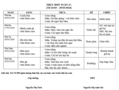 THỰC ĐƠN TUẦN 27