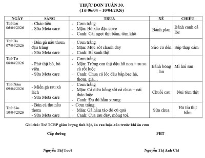 THỰC ĐƠN TUẦN 30