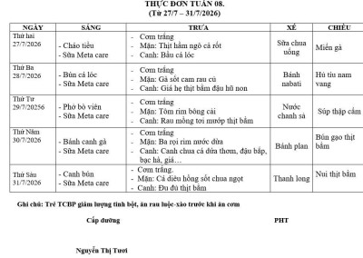 THỰC ĐƠN HÈ TUẦN 8