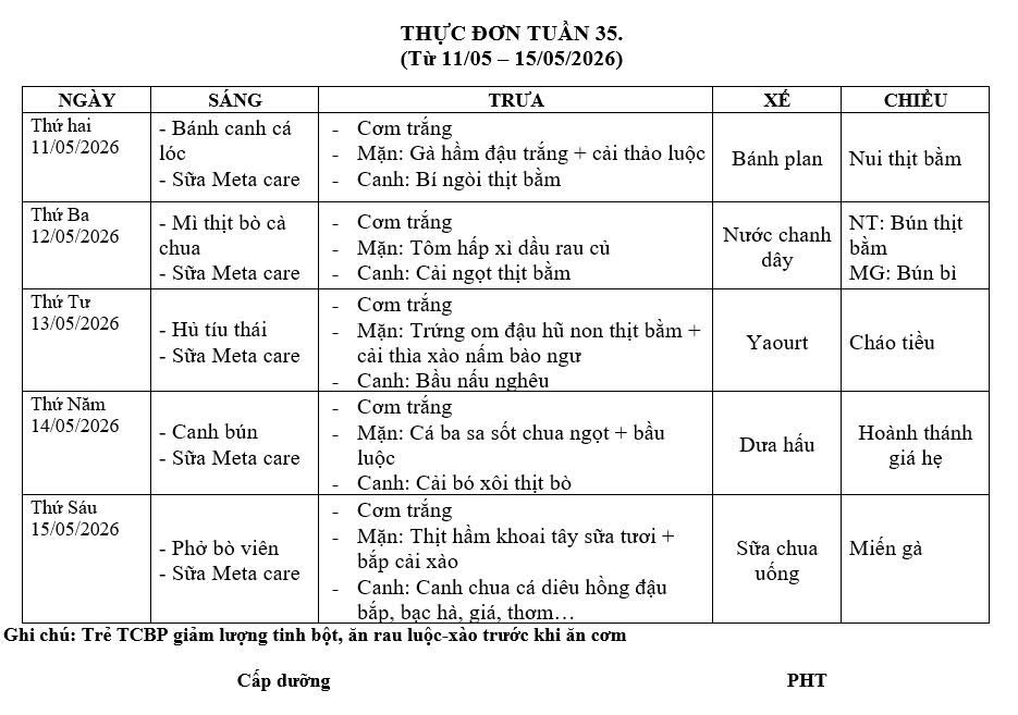 THỰC ĐƠN TUẦN 35