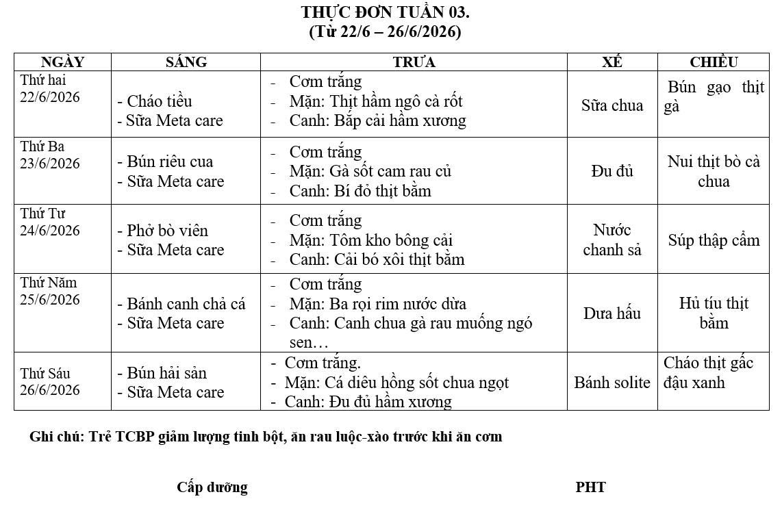 THỰC ĐƠN HÈ TUẦN 3