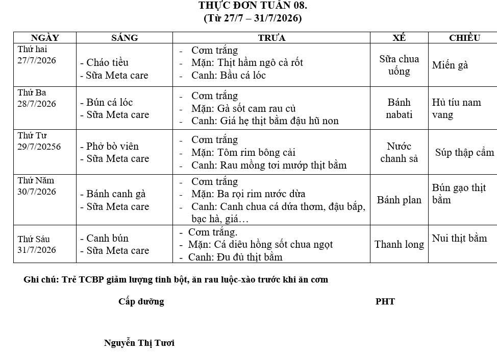 THỰC ĐƠN HÈ TUẦN 8