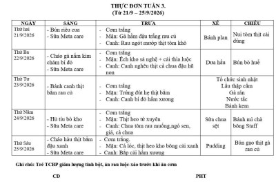 THỰC ĐƠN CỦA BÉ TUẦN 3-2026