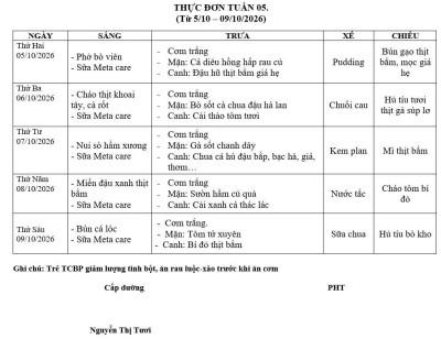 THỰC ĐƠN TUẦN 5-2026