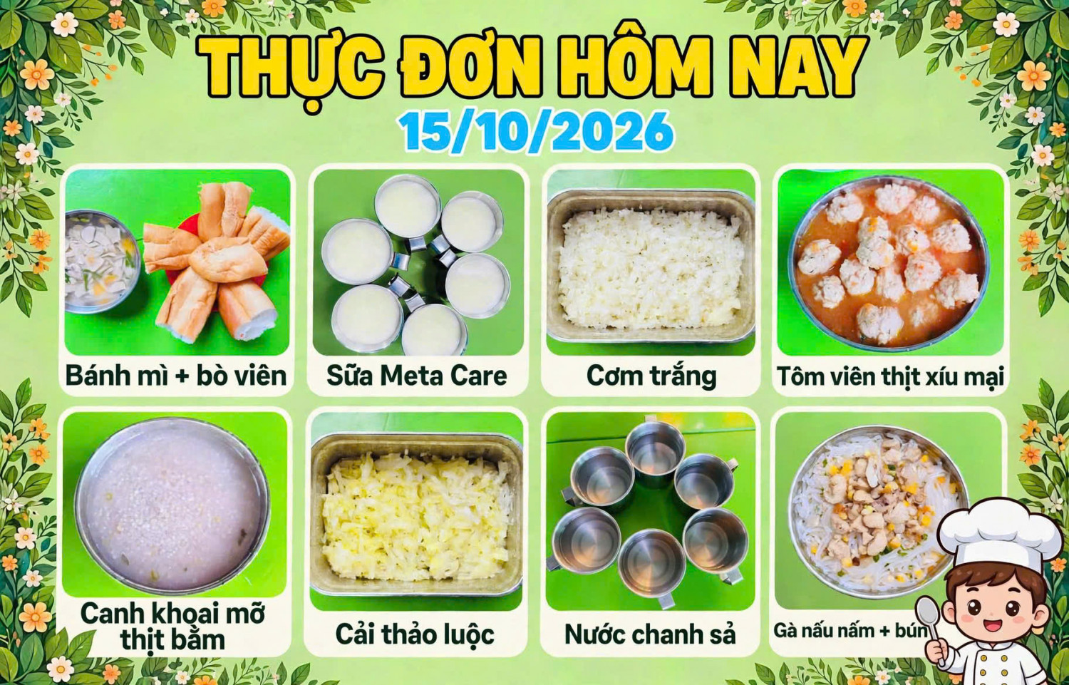 THỰC ĐƠN NGÀY 15/10/1026