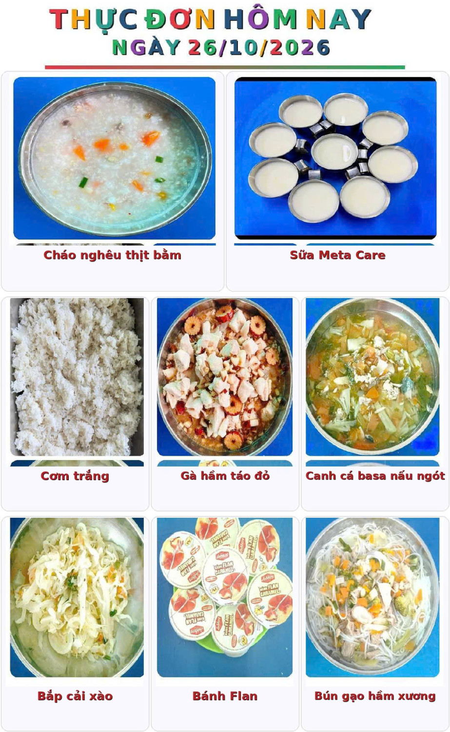 Thực đơn ngày 26/10/2026