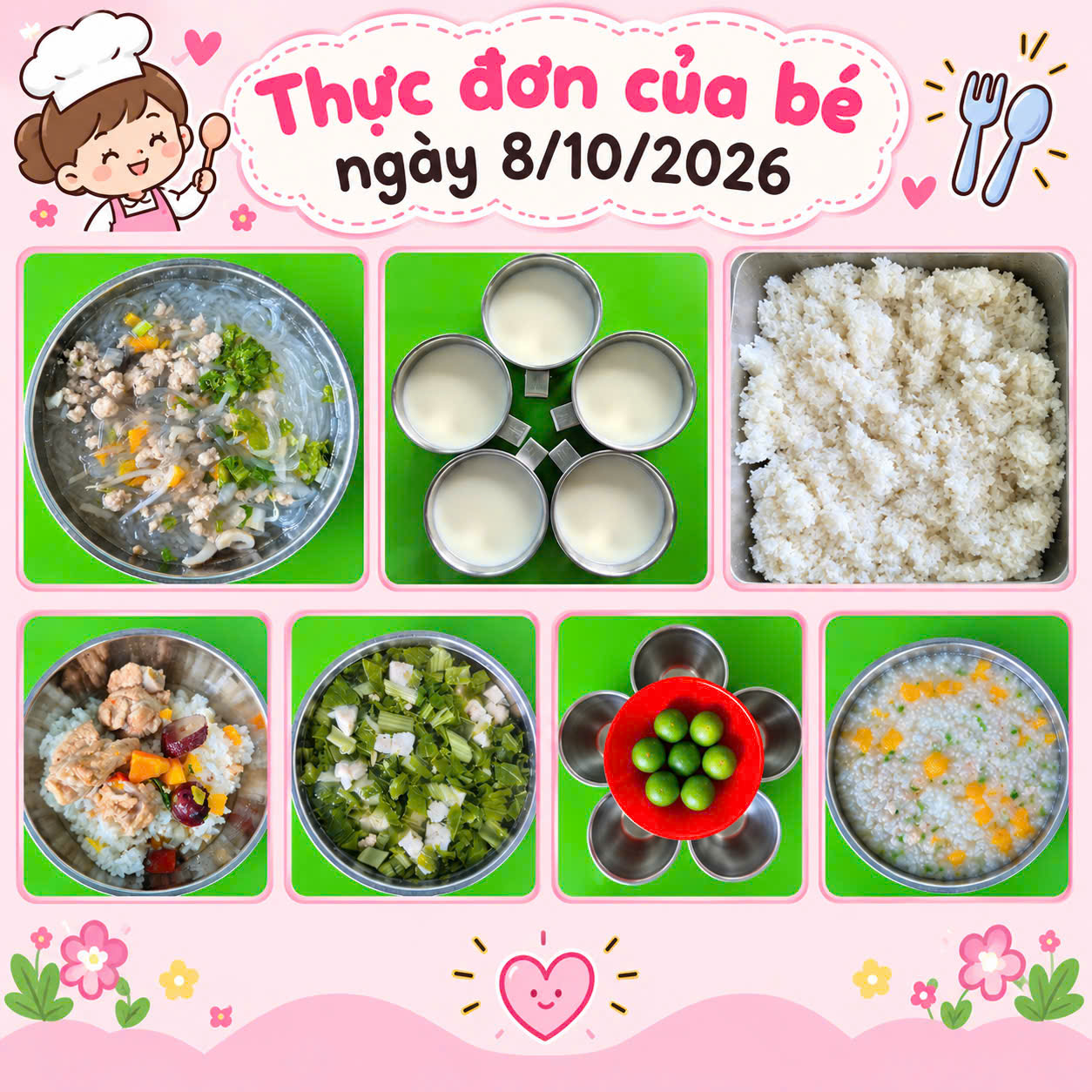 Ngày 8/10 thực đơn của bé